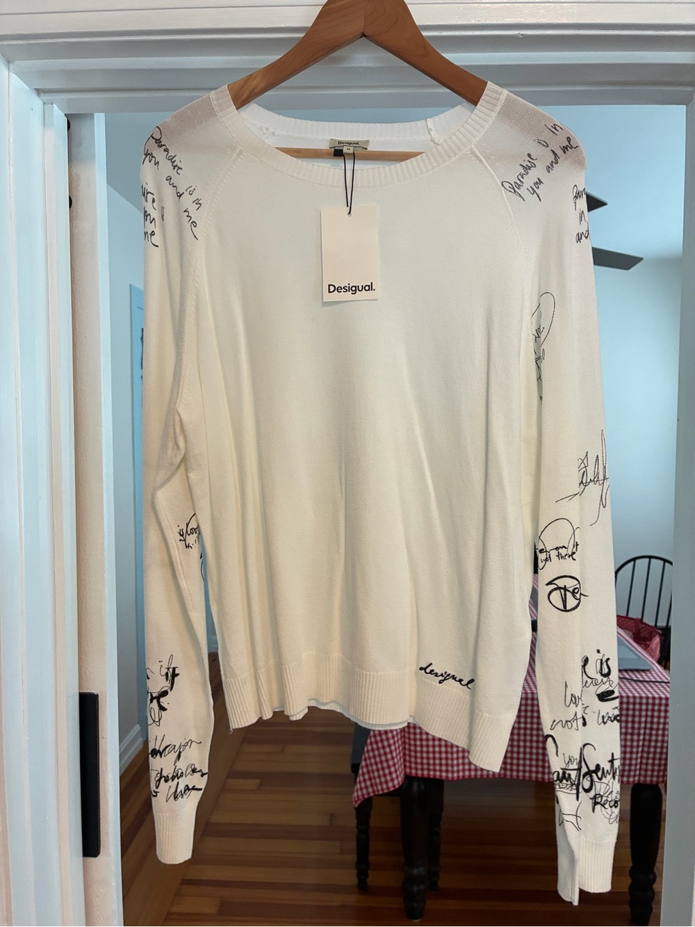 Desigual Cream Crewneck Sweater with Script Print